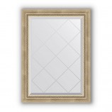 Зеркало с гравировкой в багете состаренное серебро с плетением 70 mm (63x86 cm) BY 4089