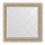 Зеркало с гравировкой в багете состаренное серебро с плетением 70 mm (83x83 cm) BY 4304