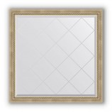Зеркало с гравировкой в багете состаренное серебро с плетением 70 mm (103x103 cm) BY 4433